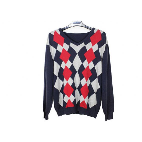 Suéter Argyle Design Masculino Padrões Intarsia Gola V Manga Longa Malha Suéter - 11999935