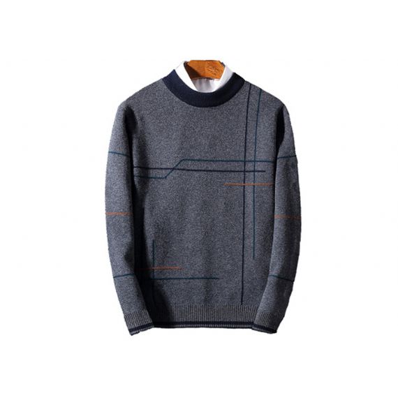 Suéter pulôver masculino com gola redonda padrão listrado design intarsia para inverno - 11202964