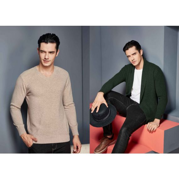 Suéter estilo britânico feito sob medida, suéter de cashmere cardigã com barra canelada - 11272398