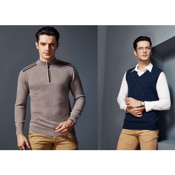 Suéter estilo britânico feito sob medida, suéter de cashmere cardigã com barra canelada - 11272398