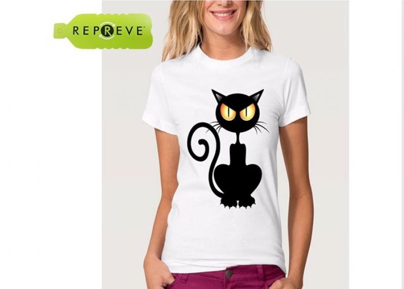Polyester Cotton Cat Printed White Sustainable T Shirt - 13131747