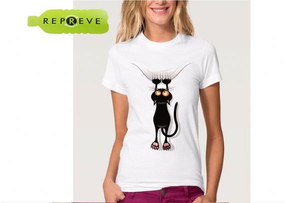 Polyester Cotton Cat Printed White Sustainable T Shirt - 13131747