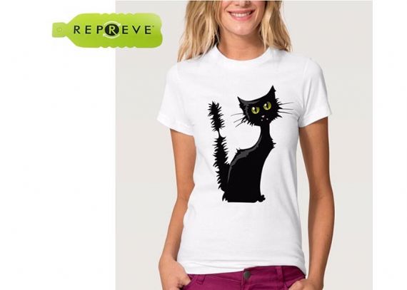 Polyester Cotton Cat Printed White Sustainable T Shirt - 13131747