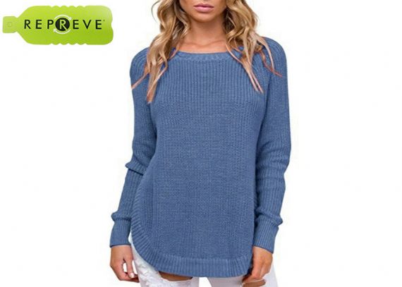 Women Round Neck 7GG Knitted Recycled Sweater - 13134164