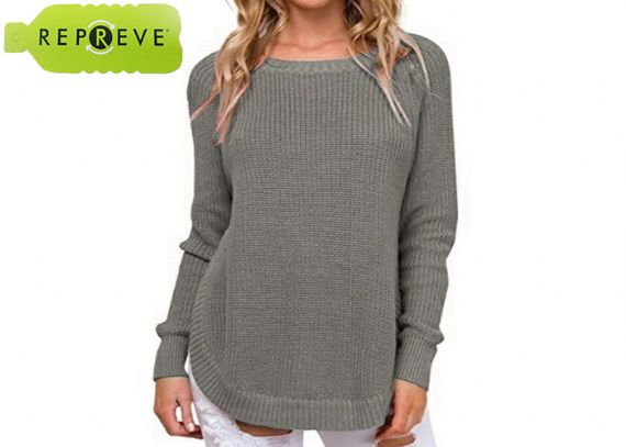 Women Round Neck 7GG Knitted Recycled Sweater - 13134164