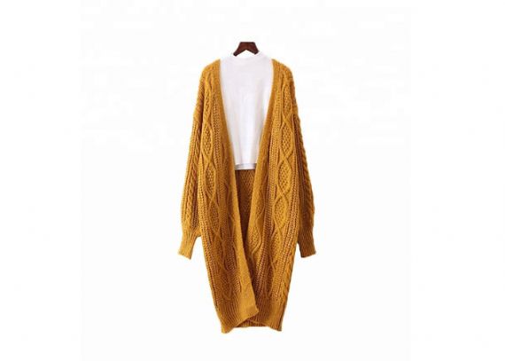 Winter Cable Cozy Knit Sweater Yellow Thick Open Front Cardigan For Woman - 11202473