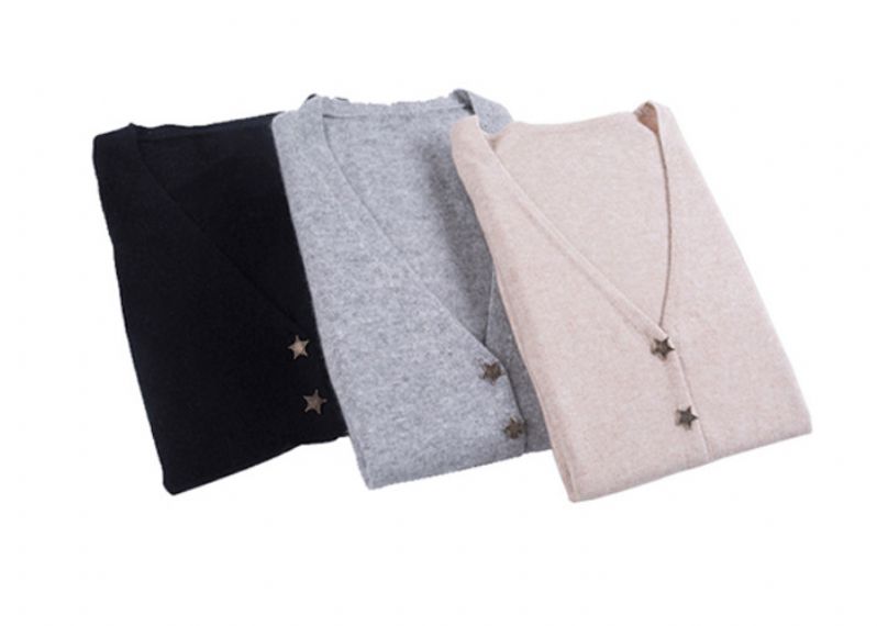 V Neck Pure Cashmere Sweaters Cardigan Soft Plain Knitted Tight Body Shape - 11272352