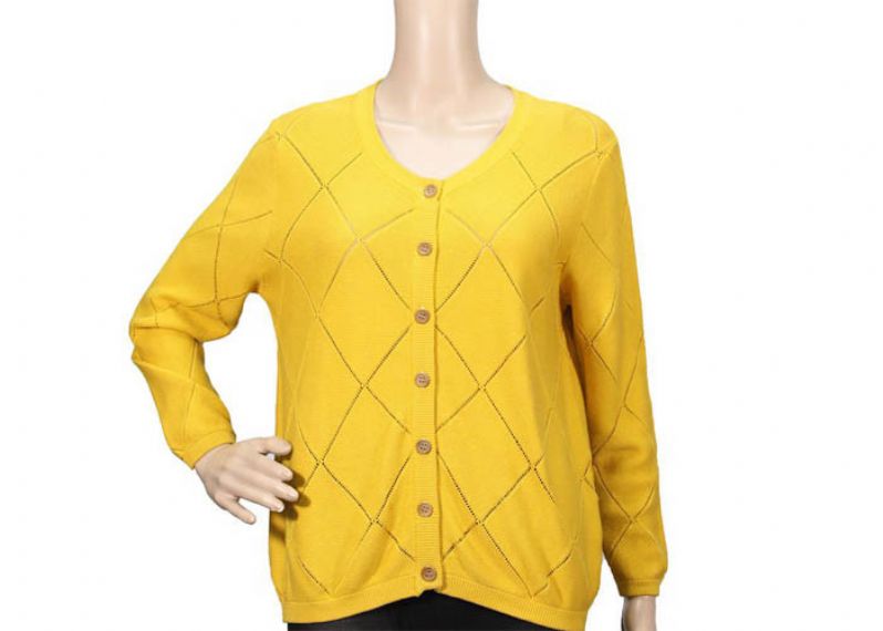 Cotton And Acrylic Button Spring Womens Knit Sweater, Soft Knit Cardigan - 12093419