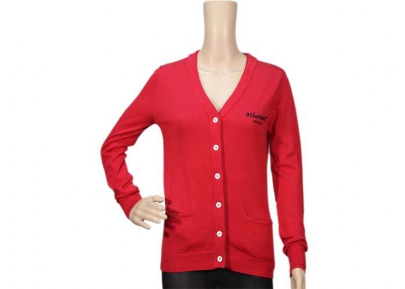 Red Long Sleeve Open Front Cable Knit Cardigan Button Up V Neck Cotton Cardigan - 12105296