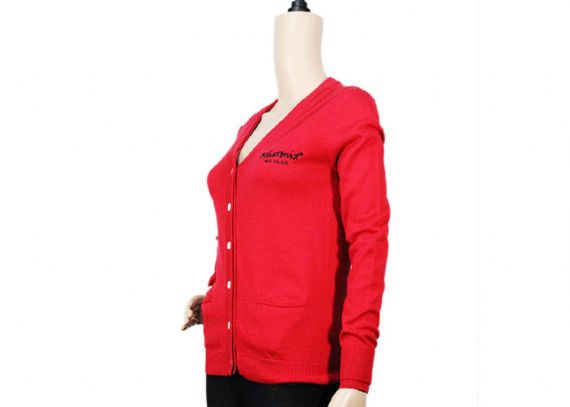 Red Long Sleeve Open Front Cable Knit Cardigan Button Up V Neck Cotton Cardigan - 12105296