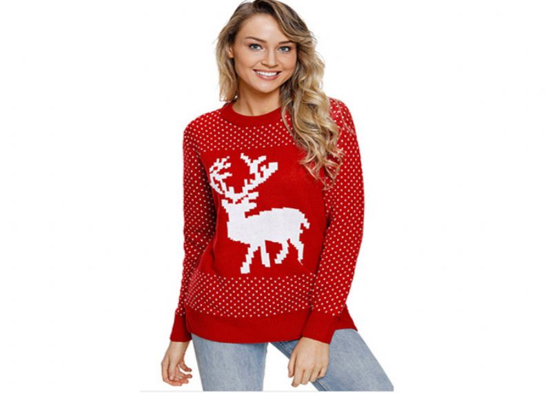 Christmas Elk Womens Knitted Jumpers 12 GG Nylon / Acrylic Materials Pullover - 11153740