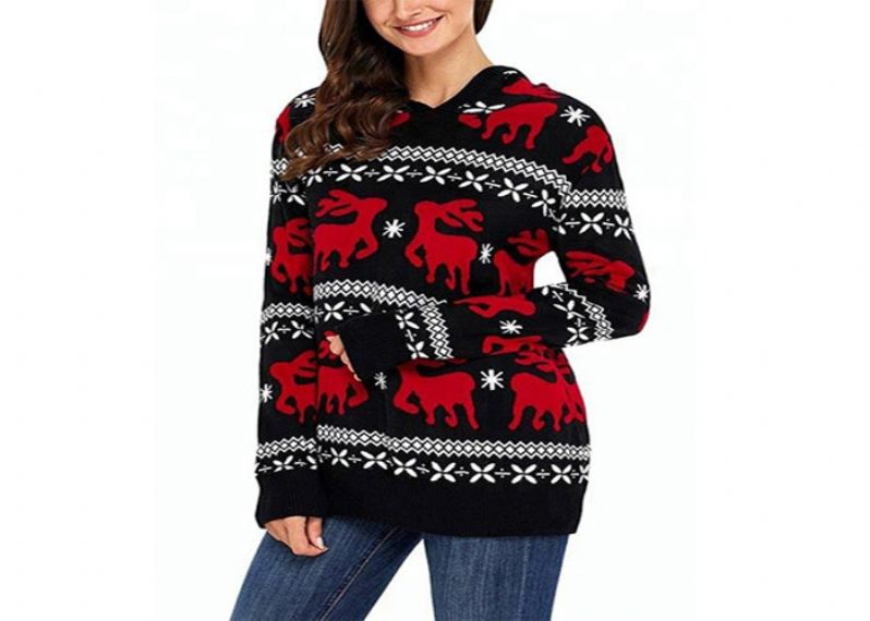 Knitted Hoodie Women Ugly Christmas Sweater Round Neck For Winter Warm - 11153745