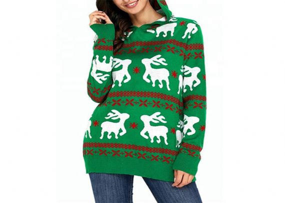 Knitted Hoodie Women Ugly Christmas Sweater Round Neck For Winter Warm - 11153745