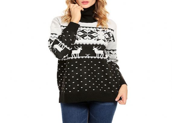 Turtleneck Winter Warm Christmas Reindeer Cute Sweater For Women - 11153756