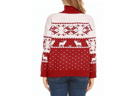 Turtleneck Winter Warm Christmas Reindeer Cute Sweater For Women - 11153756