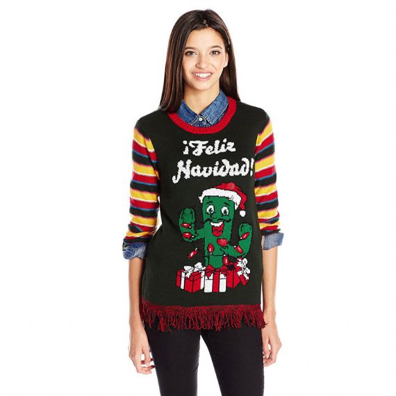 Knitted Ugly Christmas Sweater Juniors Light - Up Round Neck Pullover Jumper - 11153758