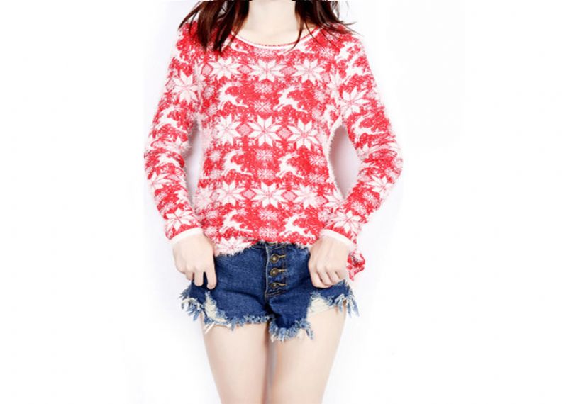Christmas Reindeer Oversized Jumper Dress Pullover Style Red Navy Color - 11153761