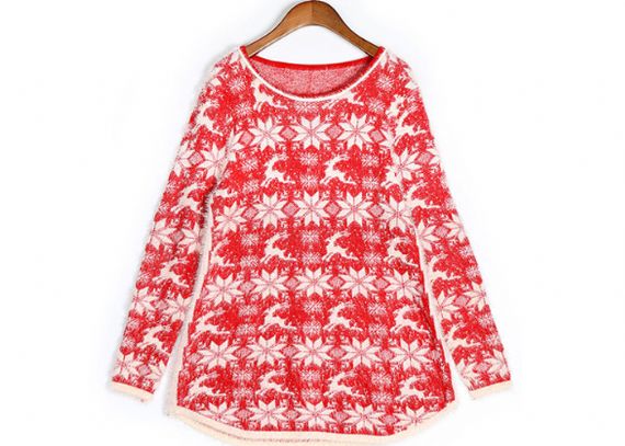 Christmas Reindeer Oversized Jumper Dress Pullover Style Red Navy Color - 11153761