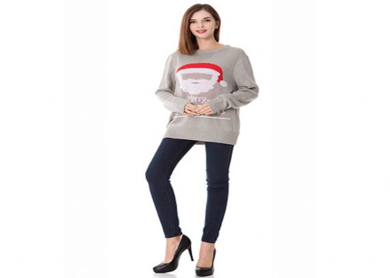 White Lady Round Neck Long Sleeve Ugly Christmas Sweaters Knitting Pullover Jumper - 11153763