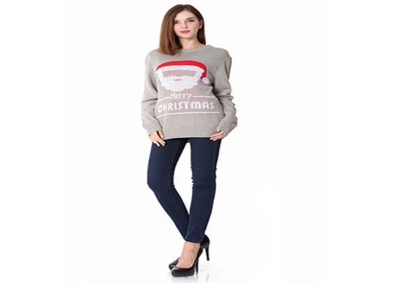 White Lady Round Neck Long Sleeve Ugly Christmas Sweaters Knitting Pullover Jumper - 11153763
