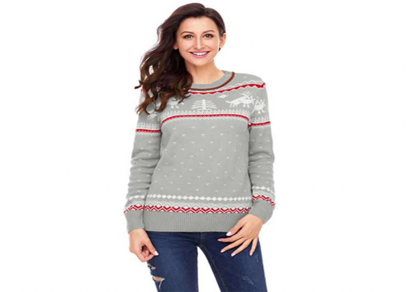 Ladies Plus Size Ugly Christmas Sweater Round Neck Long Sleeve Pullover Sweater - 11153771