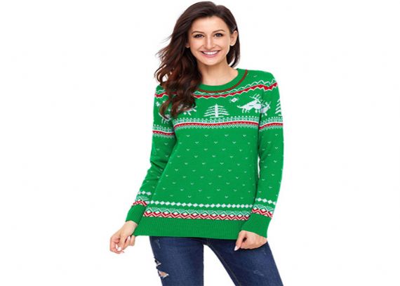 Ladies Plus Size Ugly Christmas Sweater Round Neck Long Sleeve Pullover Sweater - 11153771