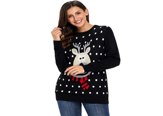 Women's Knitted Round Neck Ugly Christmas Jumper - 11153773