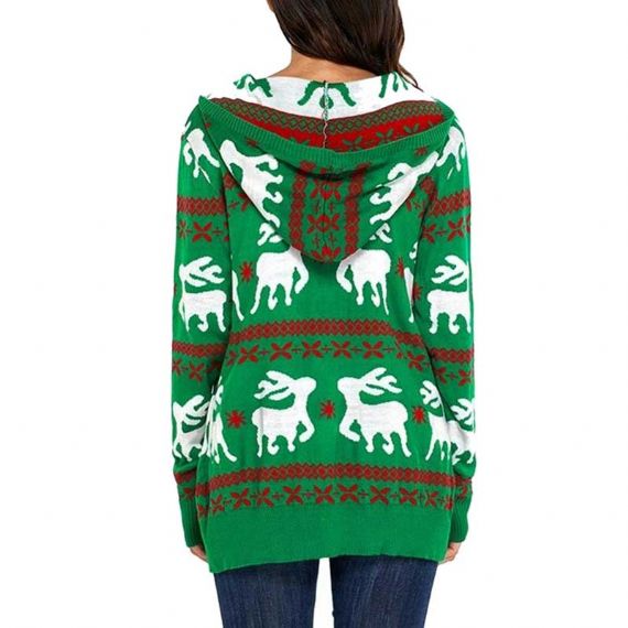 Women's Plus Size Ugly Black Christmas Reindeer Sweater Hoodie With Hat - 11153775