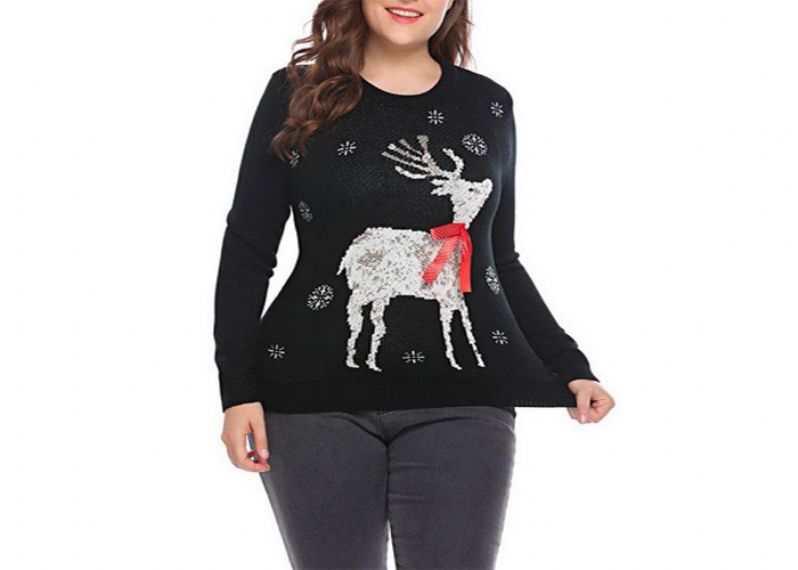 Reindeer Ribbon Plus Size Ugly Christmas Sweaters for Women - 11153780