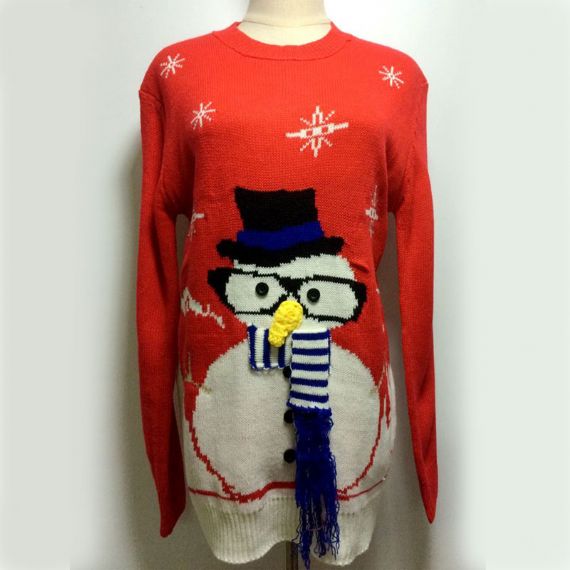 Snowman Santa Red Black Knitted Pattern Ugly Christmas Sweater Jumper - 11153790