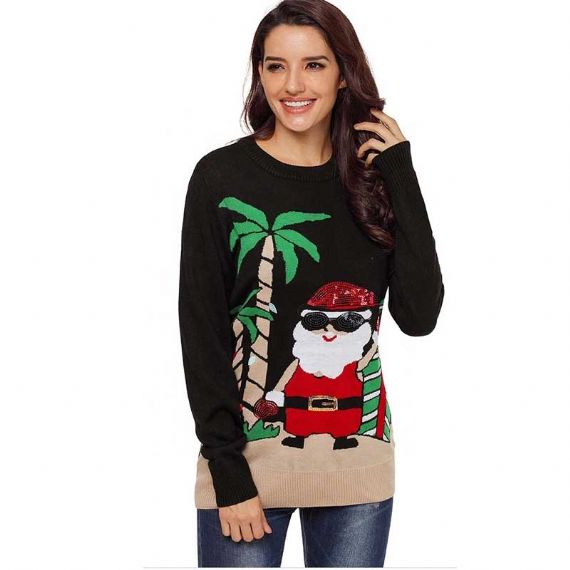 Round Neck Acrylic 10 Sizes Ladies Ugly Christmas Sweater Red Blue Jacquard - 11657851