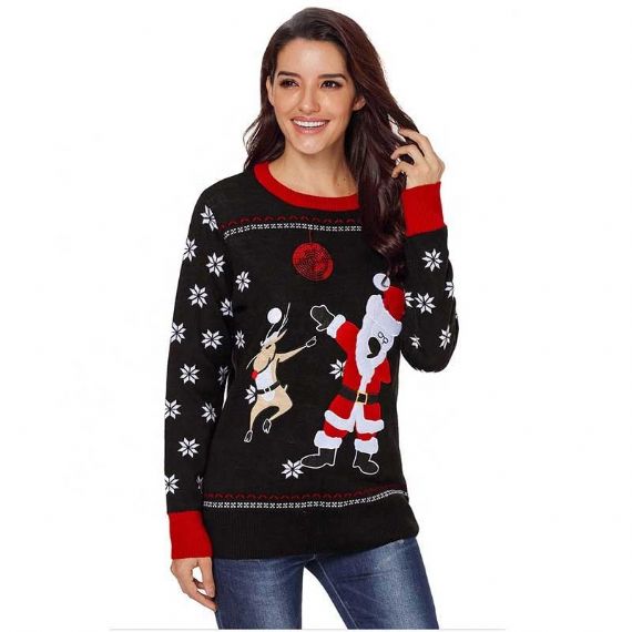 Round Neck Acrylic 10 Sizes Ladies Ugly Christmas Sweater Red Blue Jacquard - 11657851