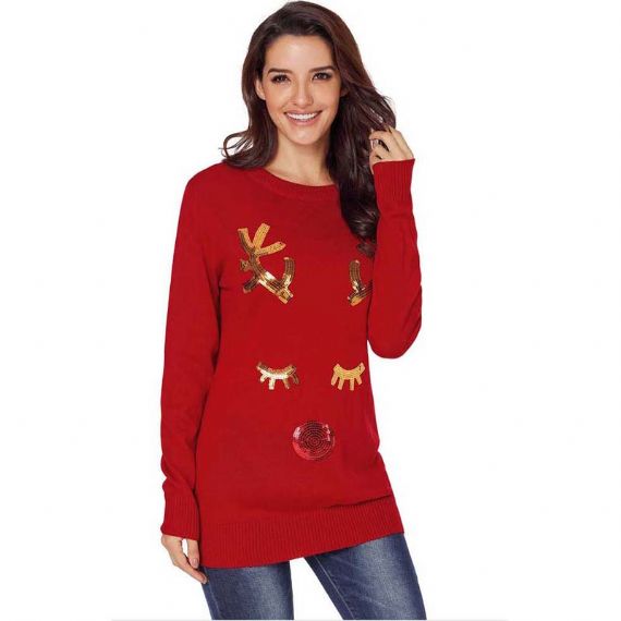 Black Womens Sequin Christmas Jumper - 11660789