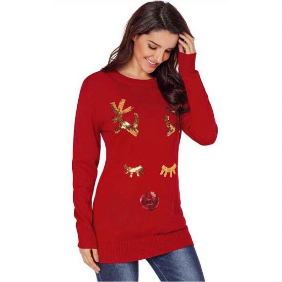 Black Womens Sequin Christmas Jumper - 11660789