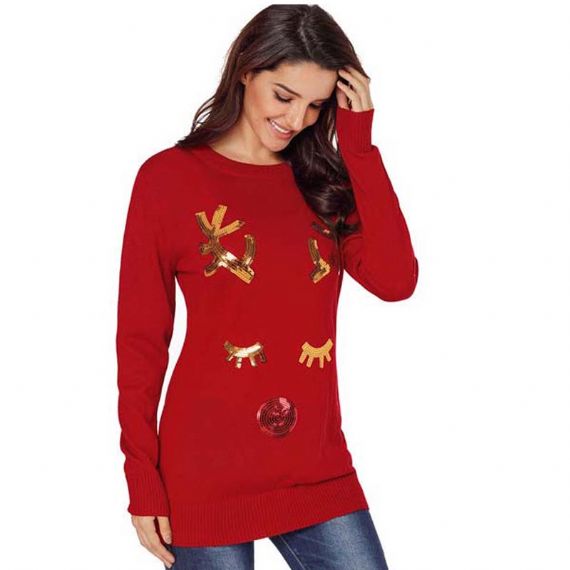 Black Womens Sequin Christmas Jumper - 11660789