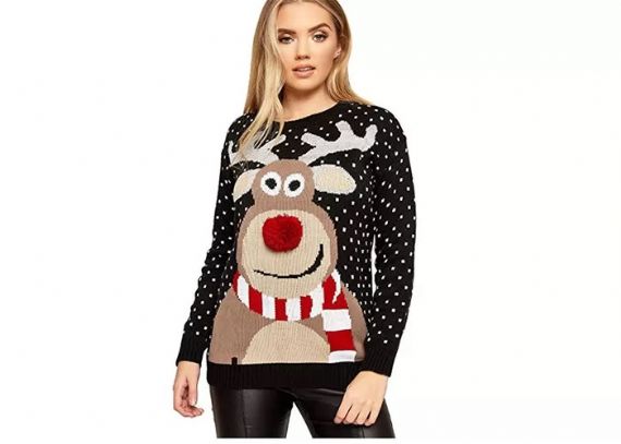 Round Collar Knitting Women Ugly Christmas Sweater Pullover Cute Deer Pattern - 11662816
