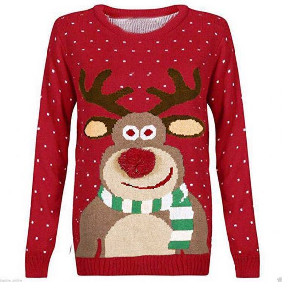 Round Collar Knitting Women Ugly Christmas Sweater Pullover Cute Deer Pattern - 11662816