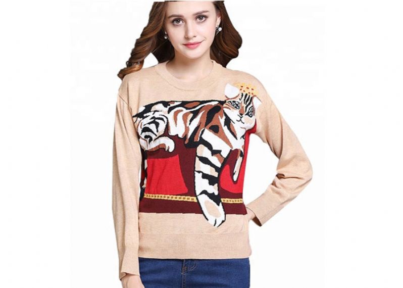 New Design Wool Sweater Womens Intarsia Wool Tiger Knitting Patterns For Autumn - 11202506
