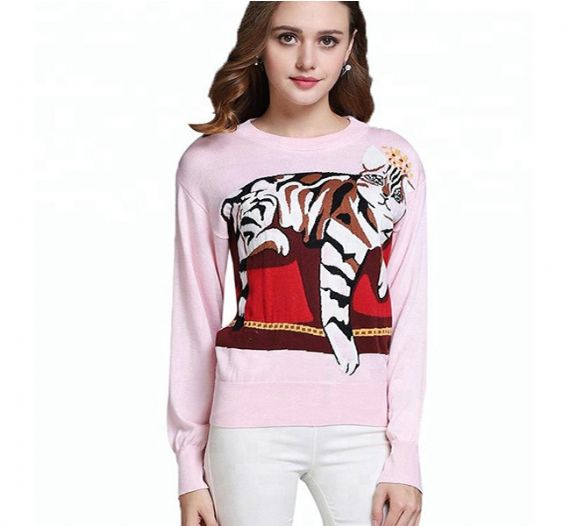 New Design Wool Sweater Womens Intarsia Wool Tiger Knitting Patterns For Autumn - 11202506