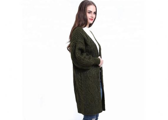 Cotton Longer Cardigan Womens Knit Sweater Jacquad Pattern Customized Size - 11613198
