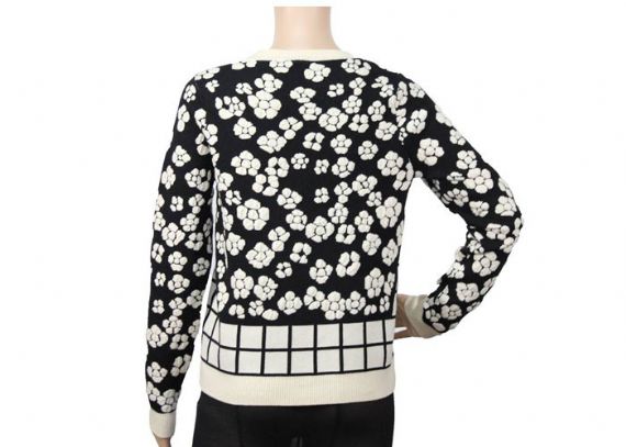 Black Ladies Round Neck Jumper Jacquard Flower Pattern Sweater For Women - 12091934