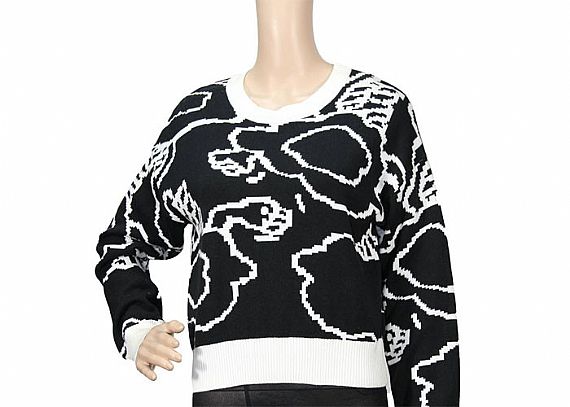 Pure Cotton Black And White Jacquard Womens Knit Sweater , Custom ...