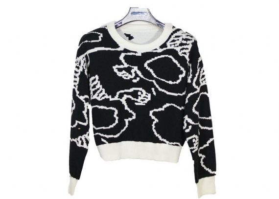 Pure Cotton Black And White Jacquard Womens Knit Sweater , Custom Spring Sweaters - 12099613