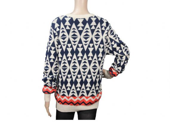 Autumn Winter Women ' S Jacquard Pullover Sweater In Knitted Diamond Design - 12101662