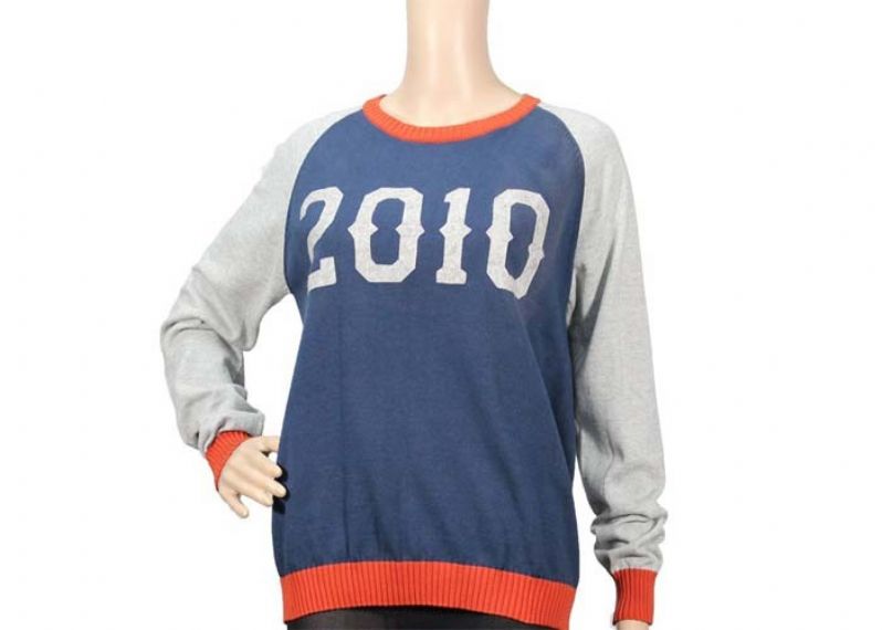 Round Neck Long Sleeve Oversized Knit Sweaters Blue Ladies Jacquard Pattern - 12103674