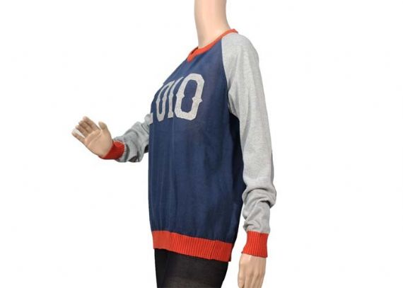 Round Neck Long Sleeve Oversized Knit Sweaters Blue Ladies Jacquard Pattern - 12103674