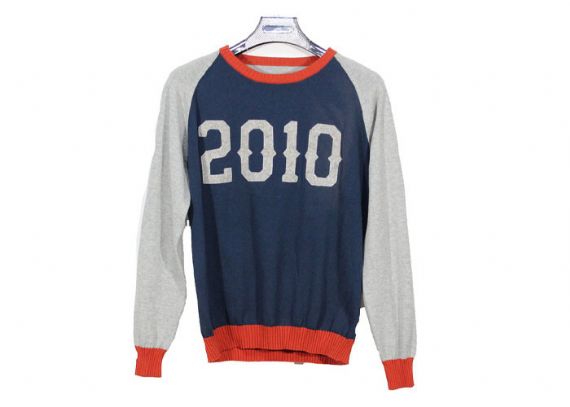 Round Neck Long Sleeve Oversized Knit Sweaters Blue Ladies Jacquard Pattern - 12103674