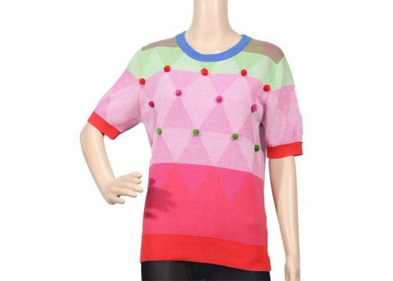 Summer Loose Knit Pullover Sweater Diamond Lattice Checked Ball Decoration - 12104023