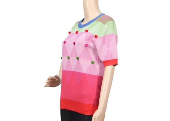 Summer Loose Knit Pullover Sweater Diamond Lattice Checked Ball Decoration - 12104023