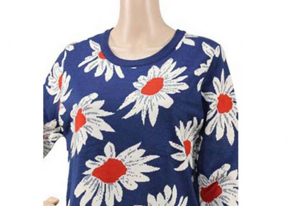 Ladies Navy Blue Womens Knit Sweater Crew Neck Jacquard Pattern For Spring - 12105281